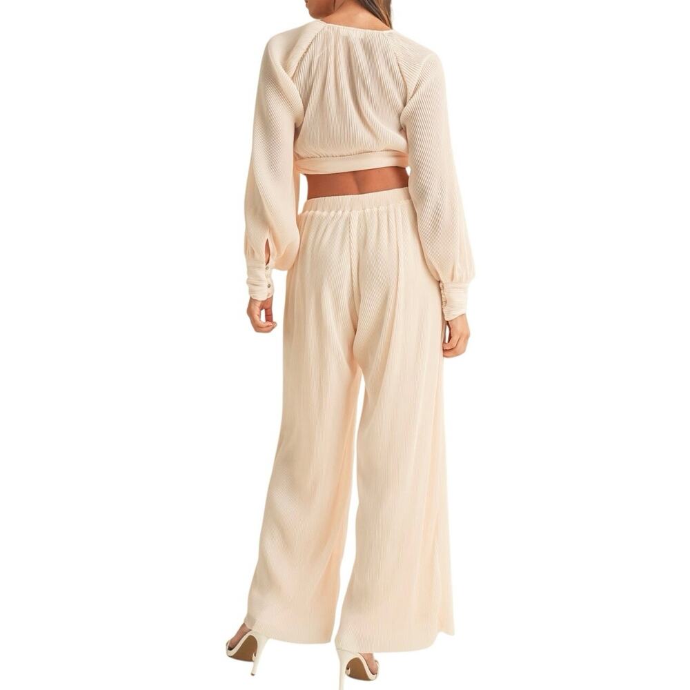Mable Nele Front Twisted Pleated Boho Two-Piece Set Cream Size Small - Picture 2 of 5